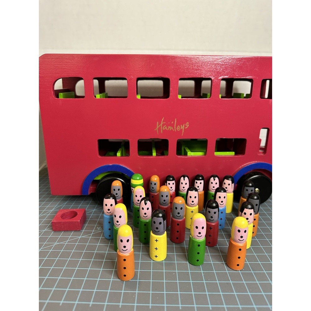 Hamleys Of London Wooden Double Decker Bus With Passengers Christmas Bus
